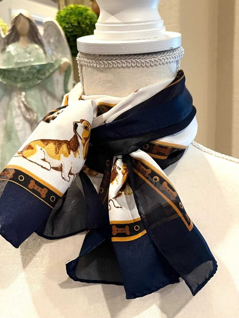 Dog Pattern Pet Scarf in Navy and White Vintage